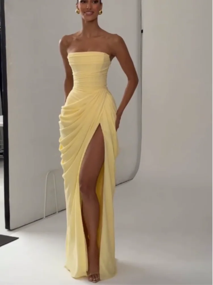 Women Green Ruched Elegant Satin Maxi Dress Mermaid One-shoulder Cutout Slim Fit Flowy Vestido 2026 Lady Summer Evening Vestidos
