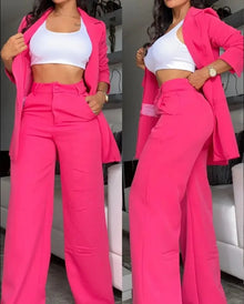 Woman Elegant Blazer Sets New Autumn Fashion Women's Notched Collar Coat + Pocket Design Pants Set Work Commuting Two Piece Suit
