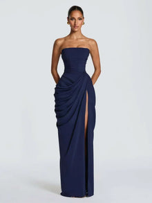 Women Strapless Pleated Long Dress Elegant Solid Split Sleeveless Backless High Waist Slim Fit Maxi Dresses 2026 Lady Party Robe