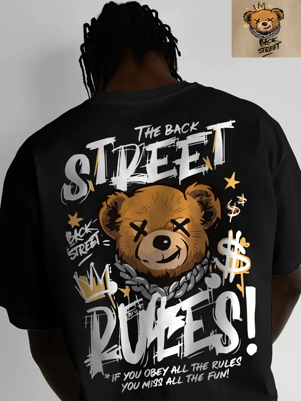 European and American men's fashionable summer bear letter print comfortable and breathable round neck T-shirt outdoor street to