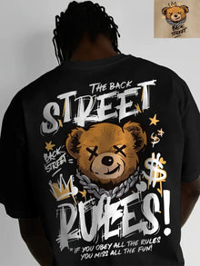 T-shirt pour homme style européen et américain, tendance estivale, imprimé ours et lettres, confortable et respirant, col rond, idéal pour la rue et les sorties