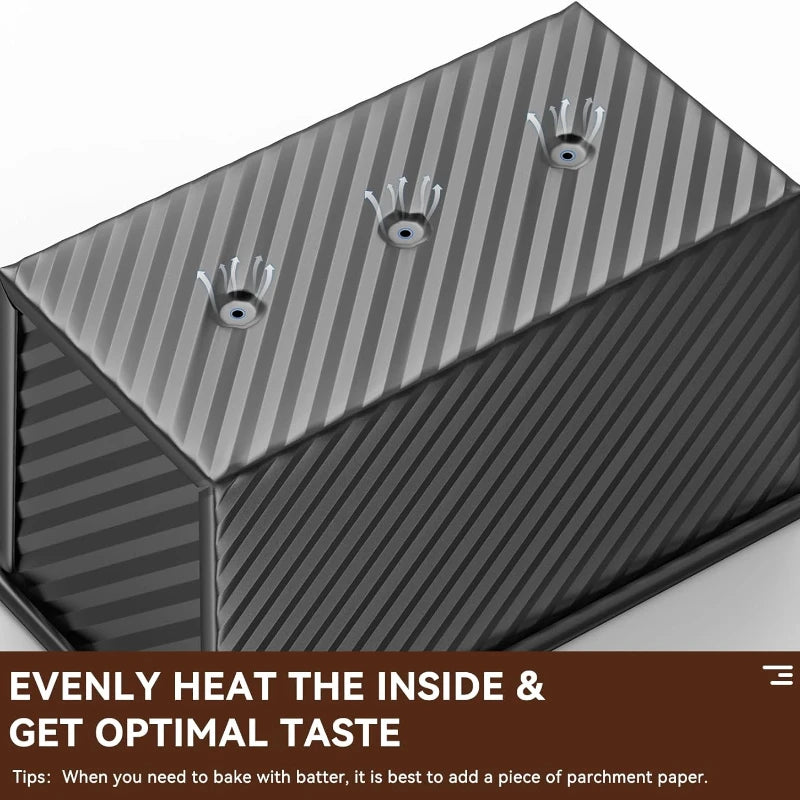 Rectangle Loaf Pan with Lid 1lb Non-Stick Bread Baking Pan Carbon Steel Corrugated Toast Box Toast Mold for Oven Baking Tool