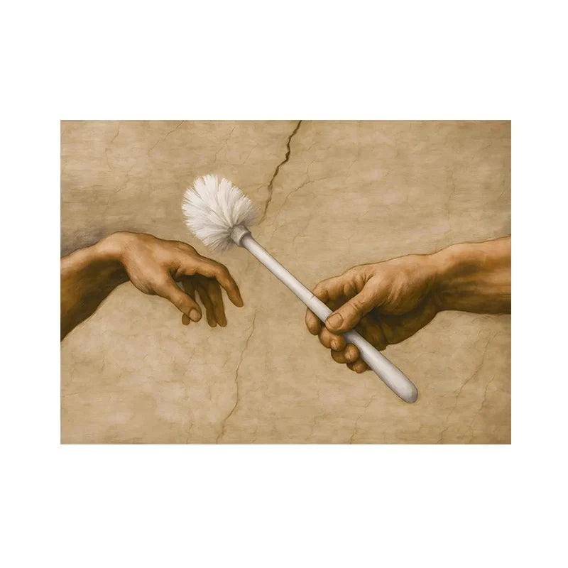 Michelangelo Toilet Paper Canvas Prints, Classic Art Toilet Humor Poster, Funny Bathroom Wall Art, Quirky Renaissance Decor