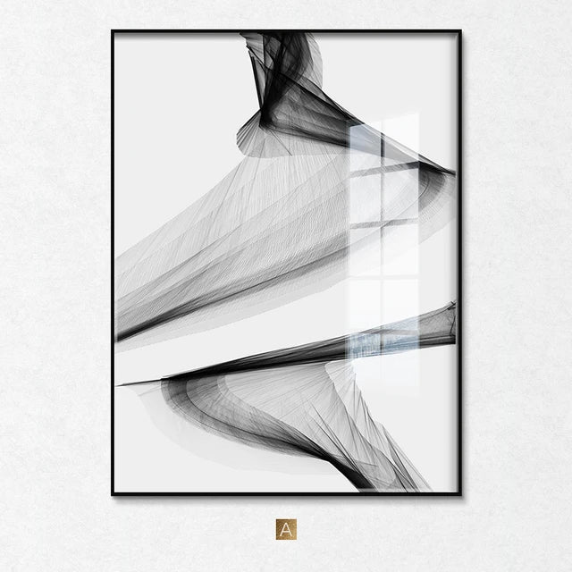 Nordic Black and White Abstract Line Art Canvas Painting Modern Wall Art Poster Living Room Picture Home Decoration Frameless