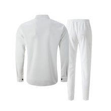 Chemise gaufrée pour homme, chemise tendance à col montant boutonné et pantalon, ensemble 1 ou 2 pièces, confortable, respirant et décontracté