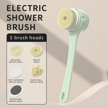 2025 NEW Electric Shower Body Cleaning Brush 5 Heads Spinning Spa Bath Brush Waterproof Long Handle Personal Back Rubbing 3 Gear