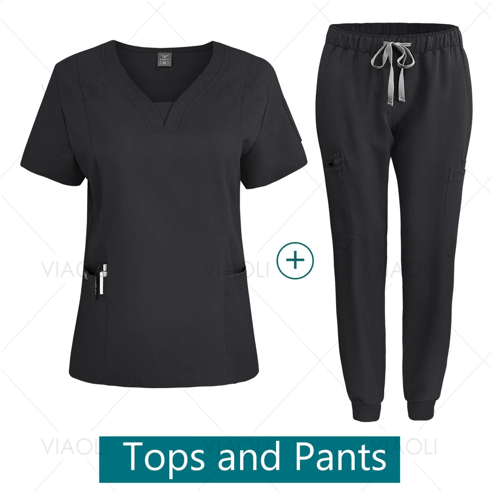 Hot Sales Doctor Uniforms Medical Nursing Clinic Scrub Sets Short Sleeve Tops Pants Suit XS-XXL Medical Accessories Spa Uniforms