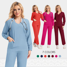 New Scrubs Nurse Uniforms Long Sleeve V-neck Top+Straight Pants Women Multicolor Nursing Scrubs Set Pet Doctor Medical Workwear