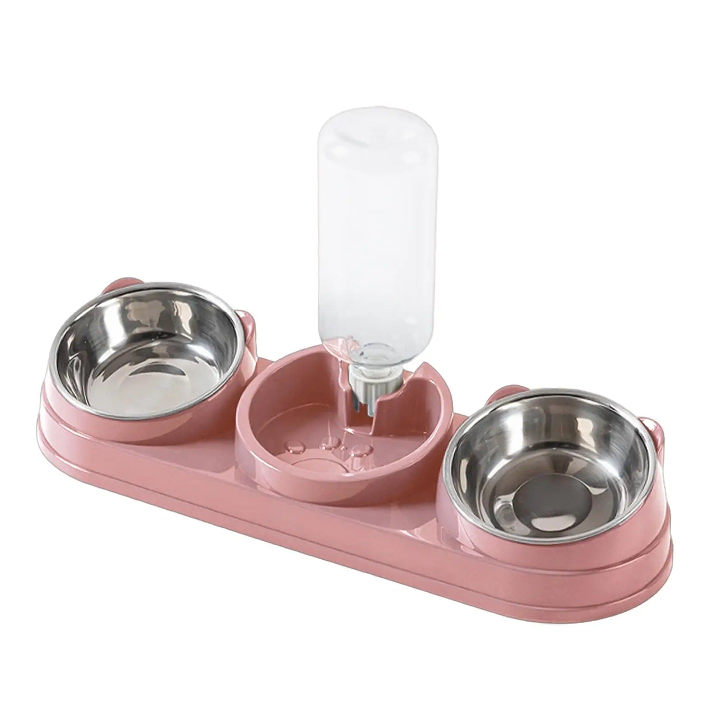 Triple Cat Bowl, Pet Food And Water Bowl, Tilted at 15°, 3 in 1, for Wet And