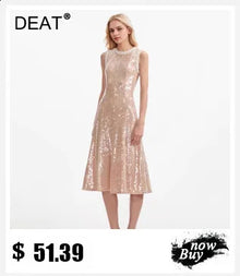DEAT Fashion Shoulder Sequin Mesh Diamond Suspender Dress Women's Slim Fit High Waist Ankle-length Dresses New 7A846
