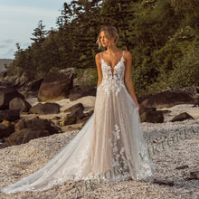 VIKTORIA Fashion Aline Wedding Dresses V-neck Custom-Made Court Train Appliques Sleeveless Robe De Mariée Engagement Plus