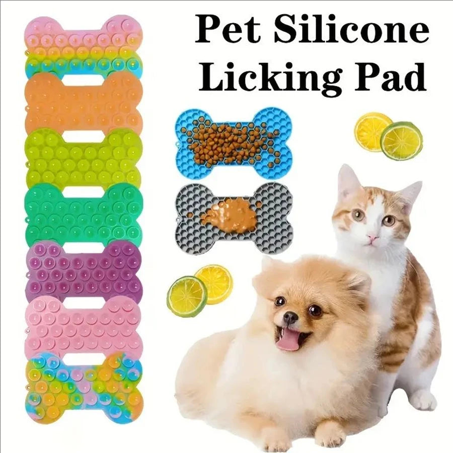 Bone Shape Silicone Licking Pad Pet Dog Peanut Butter Slow Food Bowl Eating for Cats Dogs Feeder Feeding Lickmat