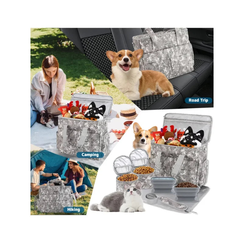 Large 6 PCS Airline Approved Dog Travel Bag Set Weekend Pet Travel Organizer with Multi-Function Pockets for Supplies