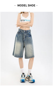 2026 Korean Street Casual Y2K Loose Wide-leg Denim Shorts Five-point Baggy Jeans Women's All-match Straight Summer Hot Shorts