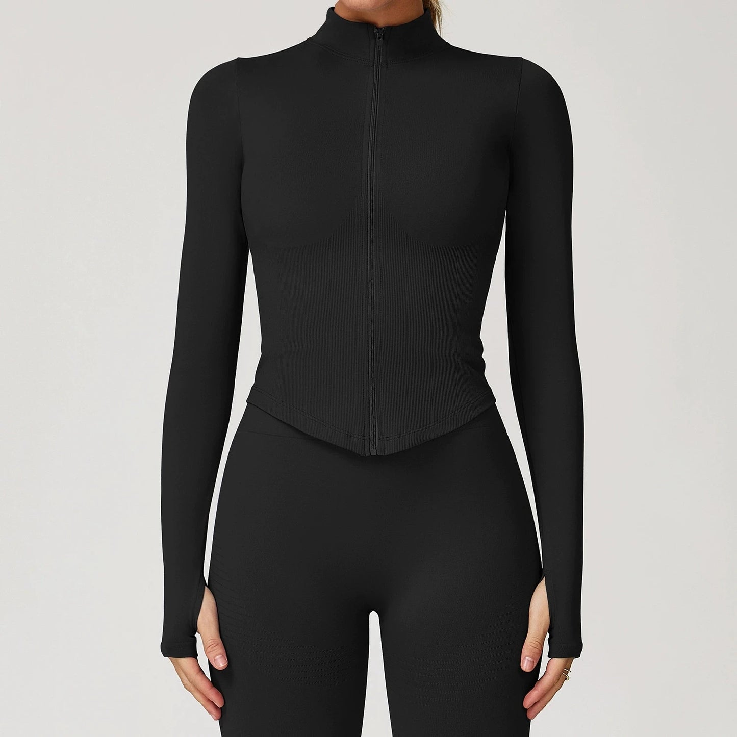 Seamless Zipper Long Sleeve Women Crop Top Yoga T Shirts
