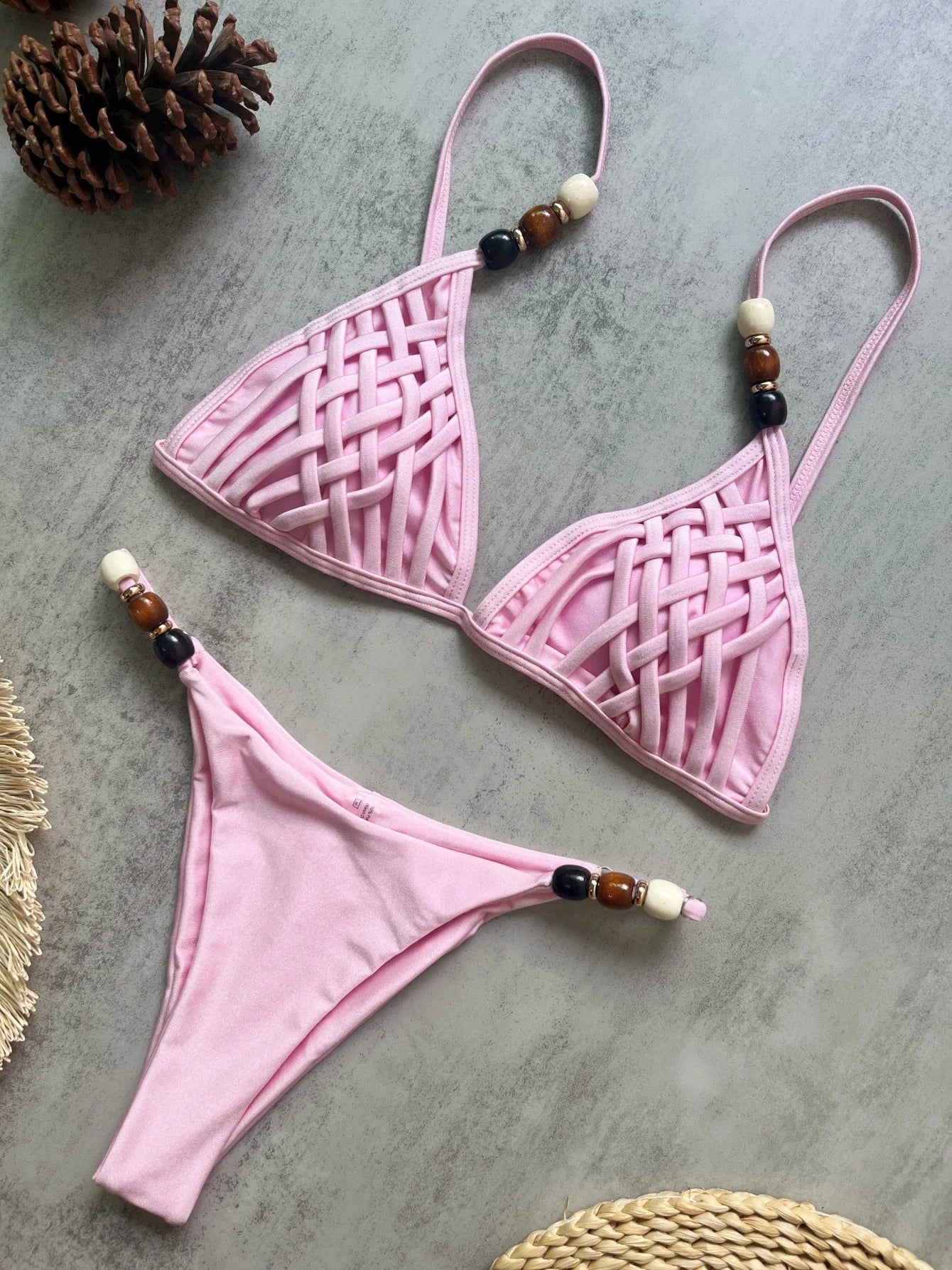 Pearls Strap Bikini Set Women Push Up Brazilian Swimsuit