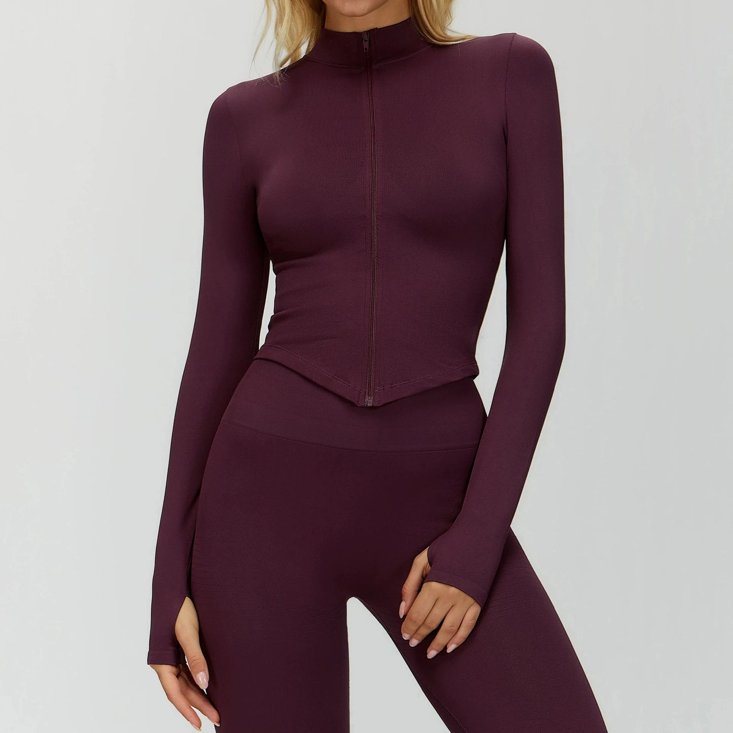 Seamless Zipper Long Sleeve Women Crop Top Yoga T Shirts
