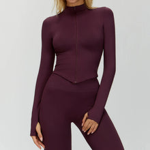 Seamless Zipper Long Sleeve Women Crop Top Yoga T Shirts