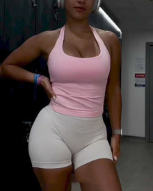 Women Backless Strappy Padded Seamless Sports Bra Gym Top