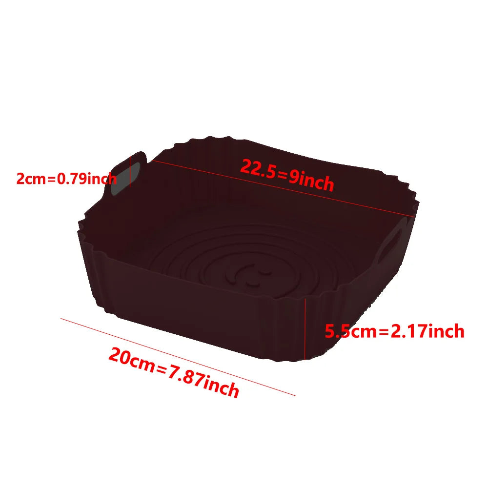 22cm Silicone Air Fryers Oven Baking Tray Pizza Fried Chicken Airfryer Silicone Basket Reusable Airfryer Pan Liner Accessories