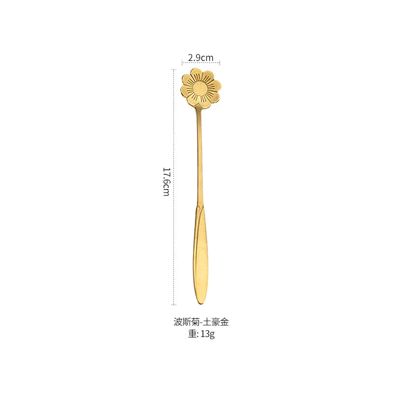 1pcs Stainless Steel Cherry Rose Flower Gold Scoop Coffee Spoon Gifts Kitchen Dessert Tea Accessories Tableware Decoration
