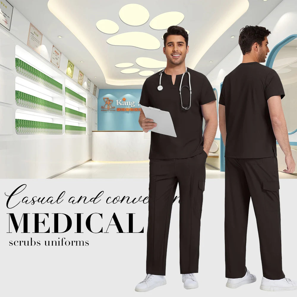 Niaahinn Medical Surgical Uniforms Doctor Costume Men Nurse Surgery Anesthetist Workwear Clinical Nursing Scrubs Tops-Pants Suit