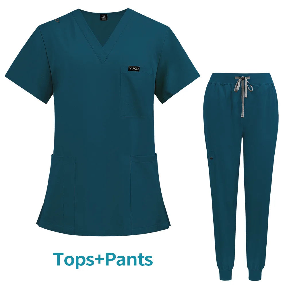Unisex short sleeved surgical scrub set, skin care and operating room medical staff uniforms, isolation gowns