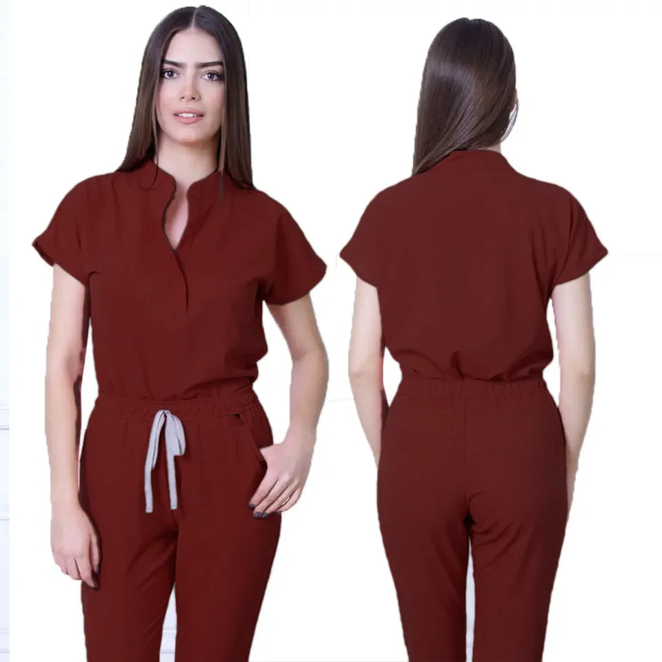 Hot Selling Quick Drying Nurse Stretch Scrubs Sets for Women Summer Sleeves Hospital Nursing Scrubs Uniforms Medical Work Wear