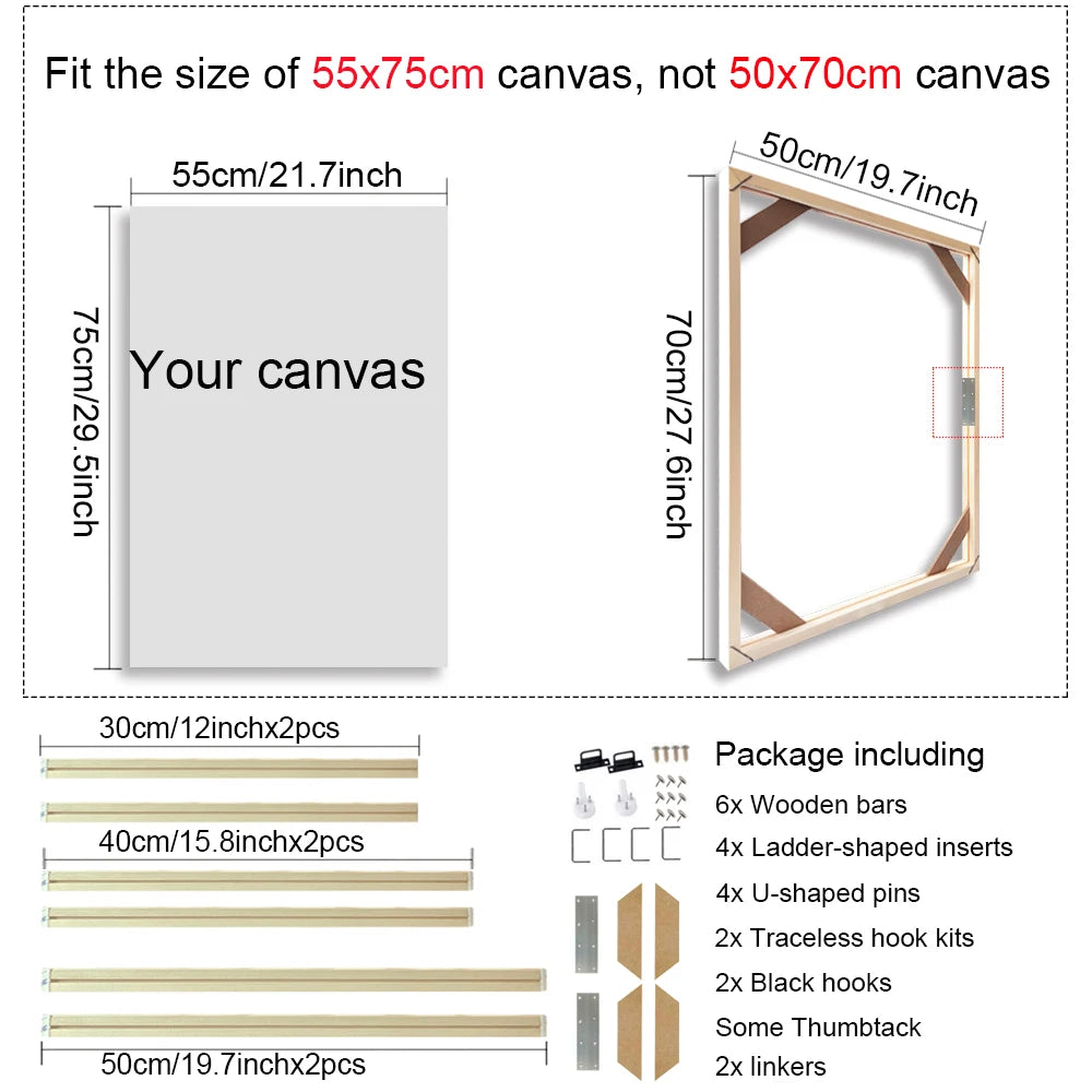 35x55 40x60 45x65cm Wall Art Painting Frame Wooden Frames for Canvas Oil Painting Diamond Painting Frames Canvas Wood Wall Frame