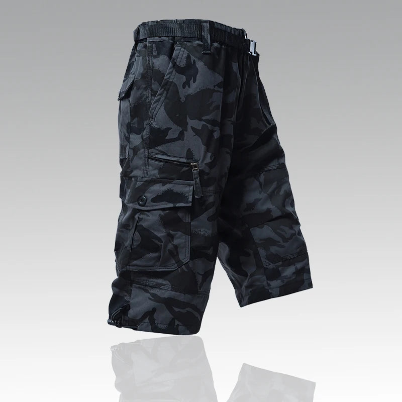 Mens Cargo Shorts 100% Cotton Casual Running Shorts Elastic Waist Hiking Outdoor with a Belt