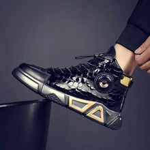 Bottes de protection hip-hop mode 2026 pour hommes, baskets montantes en cuir noir, chaussures de ville de luxe de créateur