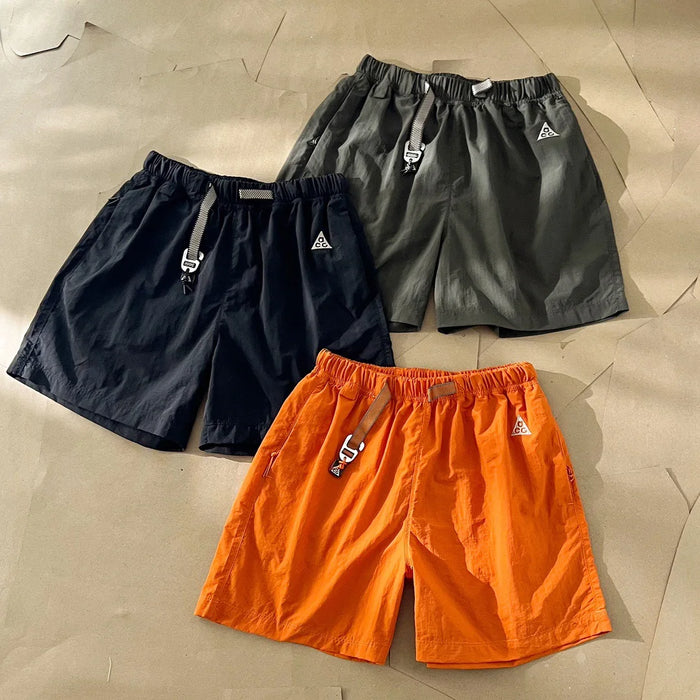 Loose Fit Men's Short Pants Summer Casual Sports Shorts Teenage Students Versatile Five-Point Belted Shorts Cotton Pure Color