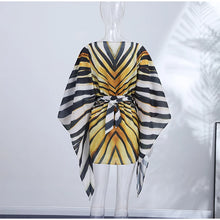 Holiday Loose Striped Mini Dress Women Round Neck Batwing Sleeve Lace Up Chic Dresses Female 2026 Summer Vacation Beach Robes