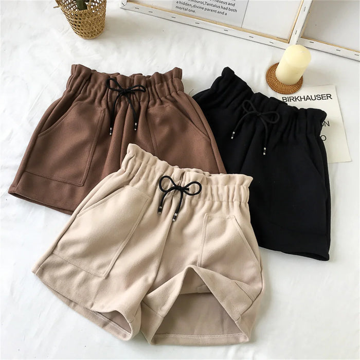 Shorts en laine pour femme, mode automne-hiver 2025, taille haute, nouveauté, style rétro élégant, coupe ample, pantalon court style coréen, couleur unie, décontracté, streetwear