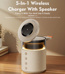 5 in 1 Magnetic Multi-function Wireless Charger with Bluetooth Speakers Soft Light Atmosphere Lamp for iPhone17~12/Watch/AirPods