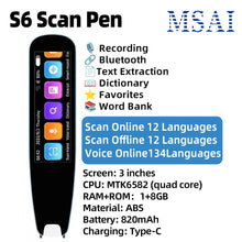 MSAI S6-AI Free AI Scan Translator Pen 12 Languages Scan to Text 134 Online Voice Translation Vocabulary Library for Student