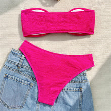 Sexy Rose Red Bikini Bandeau Swimsuit Y2K Rib Vacation Swimwear Backless Strapless Bikinis Thong Women Beach Outfit Bathing Suit