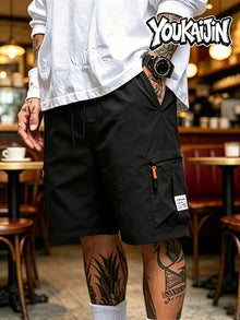 Summer Men's Quick Dry Cargo Shorts Loose Fit Elastic Waist Drawstring Multi Zipper Pockets Outdoor Fishing Hiking EU Size