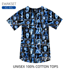 New Top for orthopedics Cotton bones skeleton printed Medical Blouse V-neck Nurse Doctor Operating T shirts Unisex Scrub Clothes