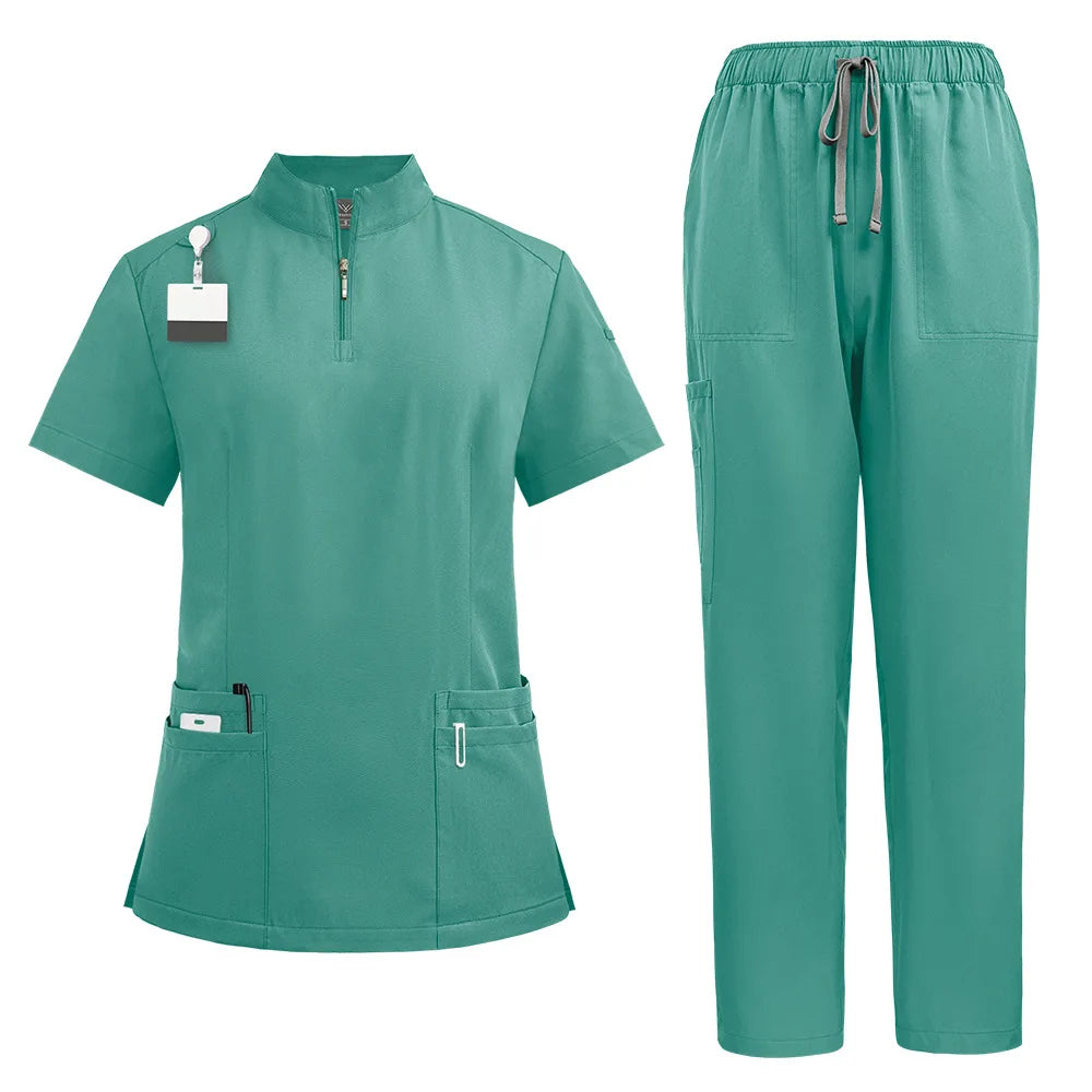 Neutral medical frosted stand up collar zipper design, doctor and nurse work clothes, operating room surgical clothes