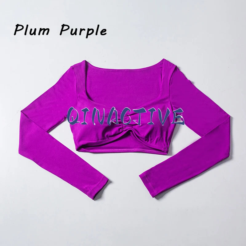 QINACTIVE Women Yoga Crop Top Long Sleeve Shirts Fitness