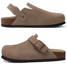 Shevalues Women Cow Suede Clogs With Adjustable Buckle Cork Leather Mules Comfortable Slip on Women Slippers Outdoor Cork Clogs