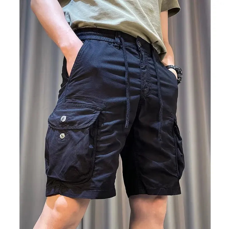 Big Pocket Men's Cargo Shorts Casual Work Pants Loose Fit High Street Short Pants Clothing Drawstring Sports Male Outfit Shorts
