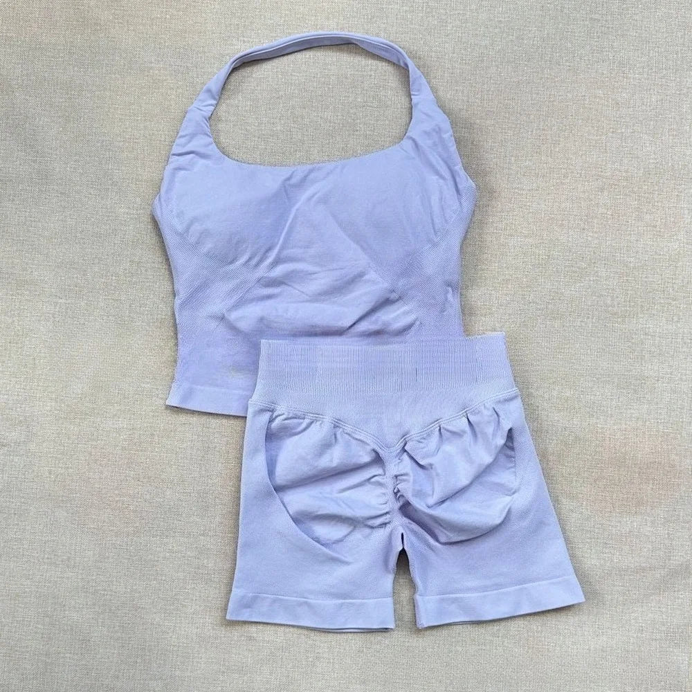 NO Logo Gym impact shorts set Strap Top Women's Long Line Strap Vest Pads Yoga Clothes Fitness Exercise Running Sports Clothes