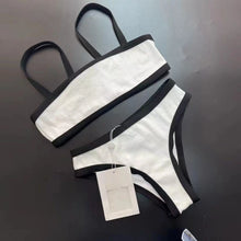 2025 New Women's Black and White Color Blocked Simple Sexy Suspender Split Bikini