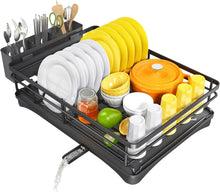 Égouttoir à vaisselle pour comptoir de cuisine, grand égouttoir avec plateau d'égouttage, égouttoir antirouille avec porte-ustensiles pour évier