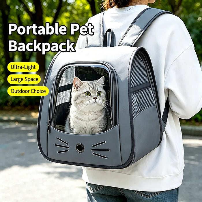 Breathable Oxford Pet Cat Carrier Backpack for Small Dogs, Portable Transparent Travel Outdoor Bag with Side Mesh Pockets, Airy