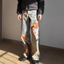 New Men's Punk Fashion Distressed Streetwear Denim Pantalones 3D Cartoon Bear Graphic Baggy Y2K Jeans Hip Hop Printed Jean