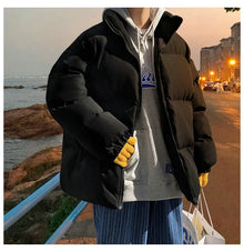 Streetwear Harajuku Warm Men's Winter Coat Solid Color Casual Parka Stand Collar Fashion Oversize Women's Winter Jacket