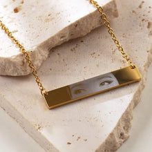 Letdiffery Custom Engraved Eyes Necklaces for Women Men Stainless Sreel Laser Carve Photo Names Square Pendant Jewelry Gifts